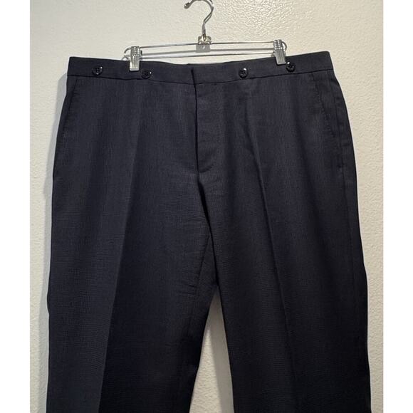 BOSS Hugo Boss Navy Virgin Wool Pants Men’s Size 38R Blue Check Classic Cuffed - Picture 5 of 14